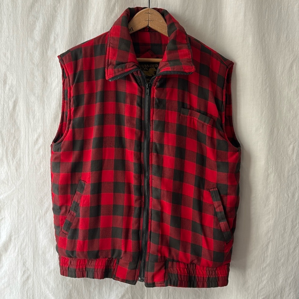 Branded lion vintage lumberjack check quilted vest size medium
